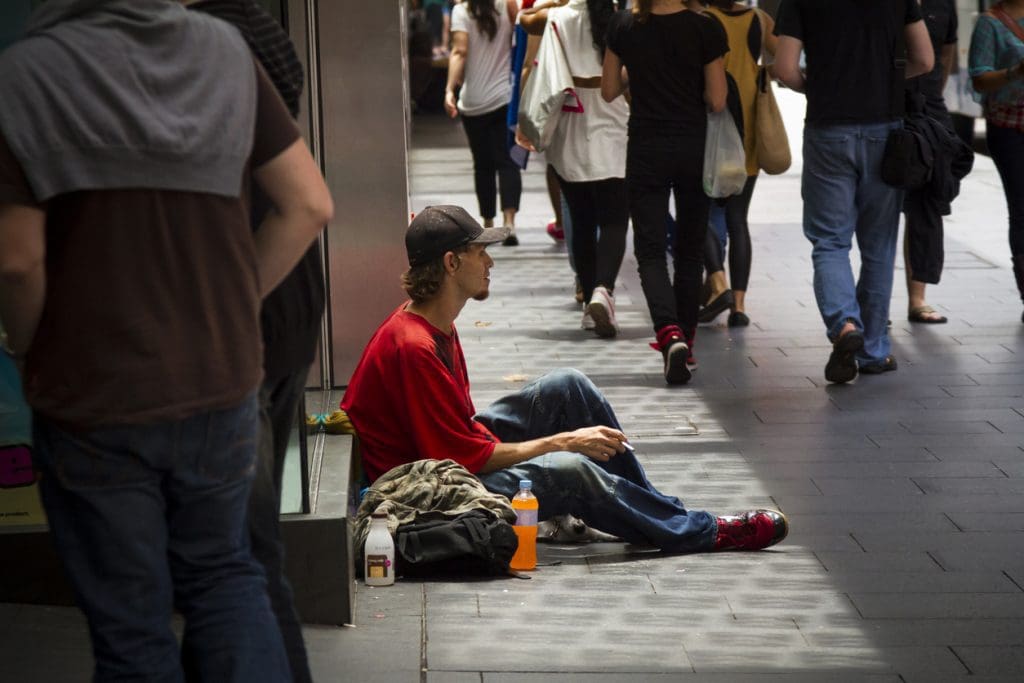 homeless man on the streets of Sydney Australia