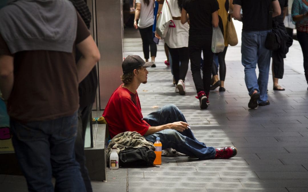 homeless man on the streets of Sydney Australia